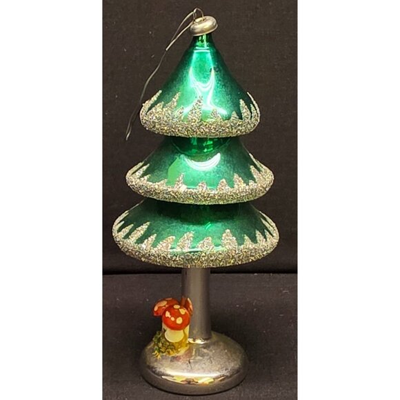 Vintage Retro De Carlini Emerald Tree Glass Christmas Ornament w Mushrooms Italy - Picture 5 of 8